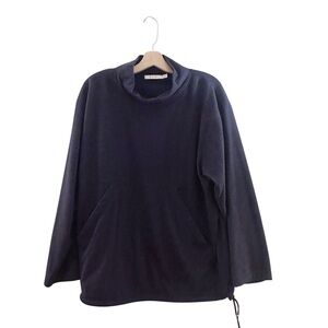 MNML Loose Mock Neck Sweater Pullover Drawstring Pocket Navy Blue